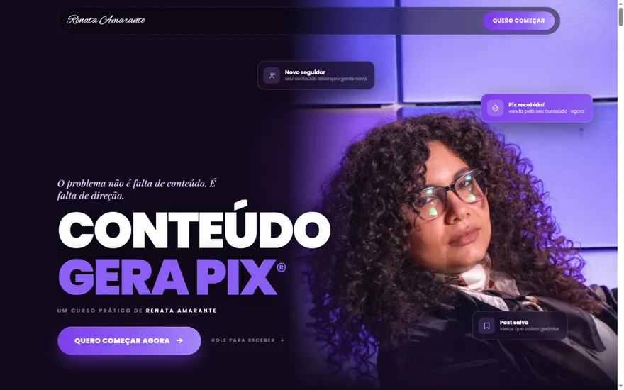 Página do Conteúdo Gera Pix, da Renata Amarante